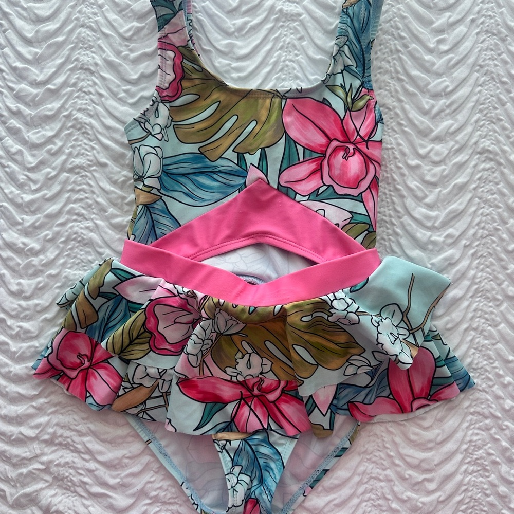 Floral Kids Swimwear with Pink Accents BLUEBERRY BAY